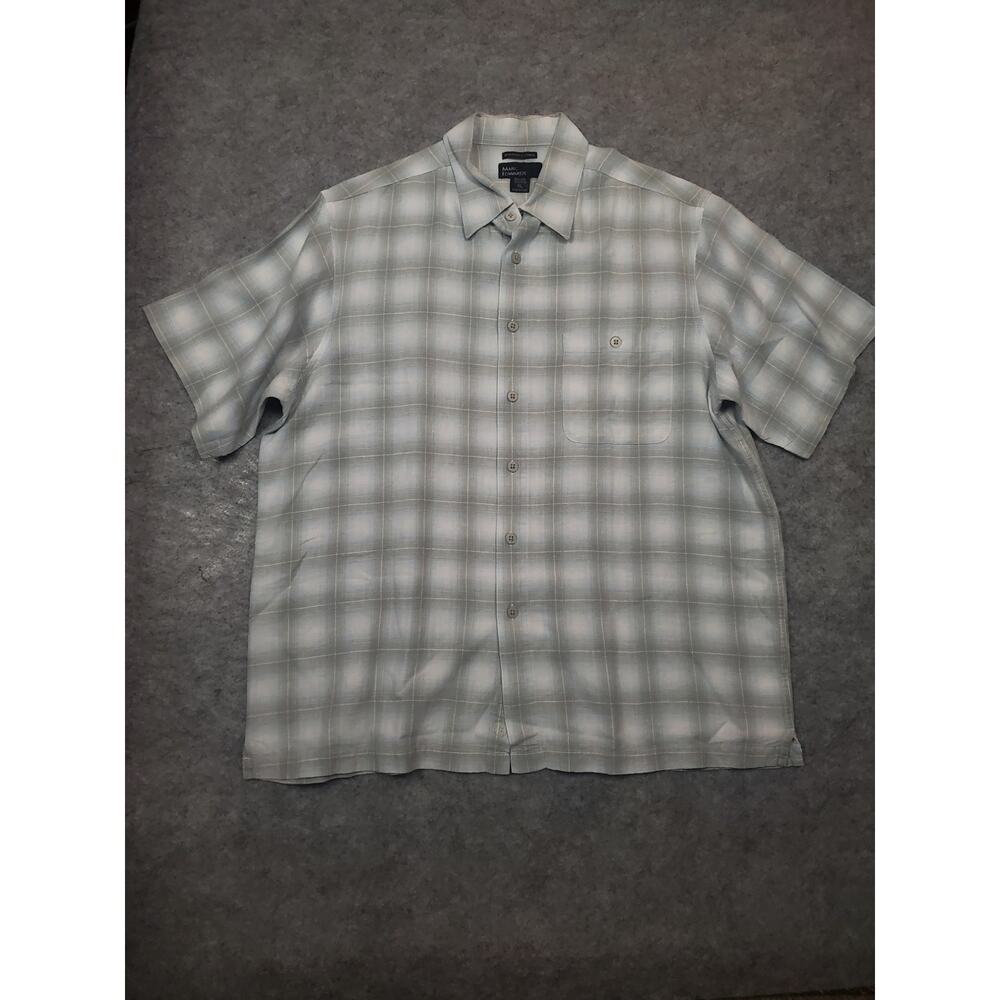 Men's Marc Edwards Green And White Washable Linen Button Up Plaid Shirt XL